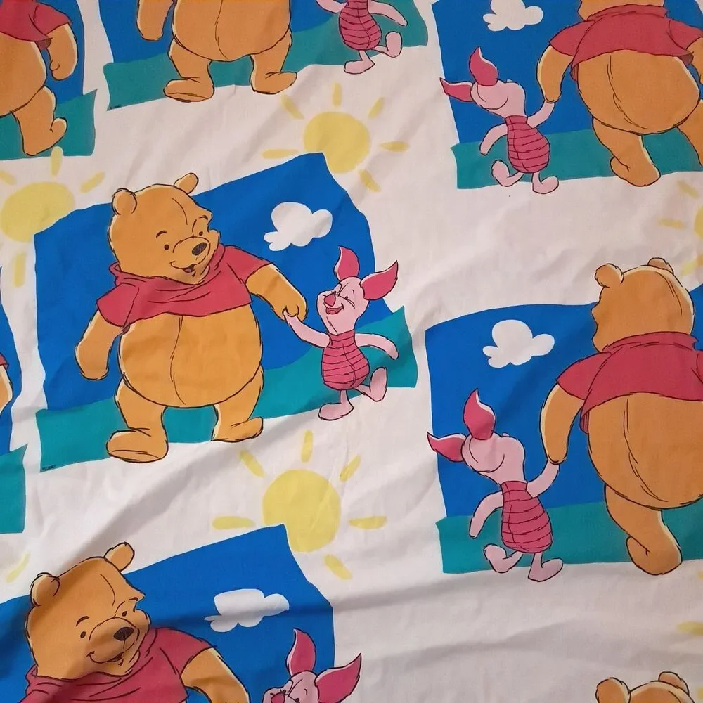 Vintage Winnie The Pooh Twin Sheet Set Fitted & Flat Piglet Disney clouds 1990s